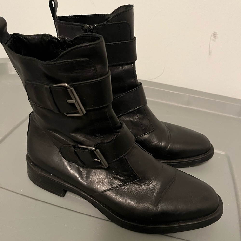 Emanuele Crasto Black Italian leather booties with buckle design. size 8